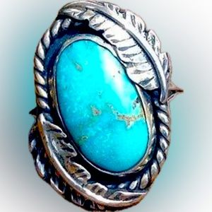 Silver Turquoise Feather Ring